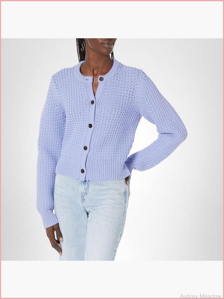 Women's Cropped Cardigan With Open Neck And Button Closure, Long Sleeve, Rayon